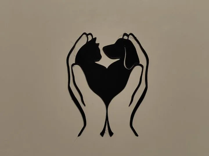 Cat and Dog in Hands Silhouette Wall Art