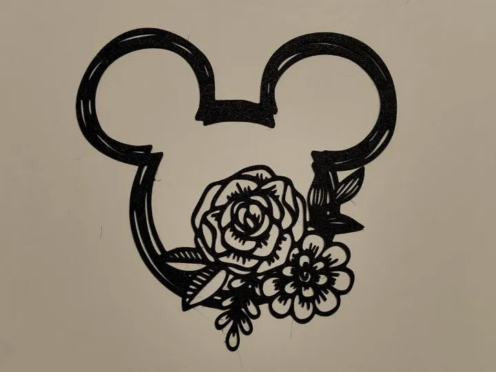 Mickey Mouse Flowers Silhouette Wall Art