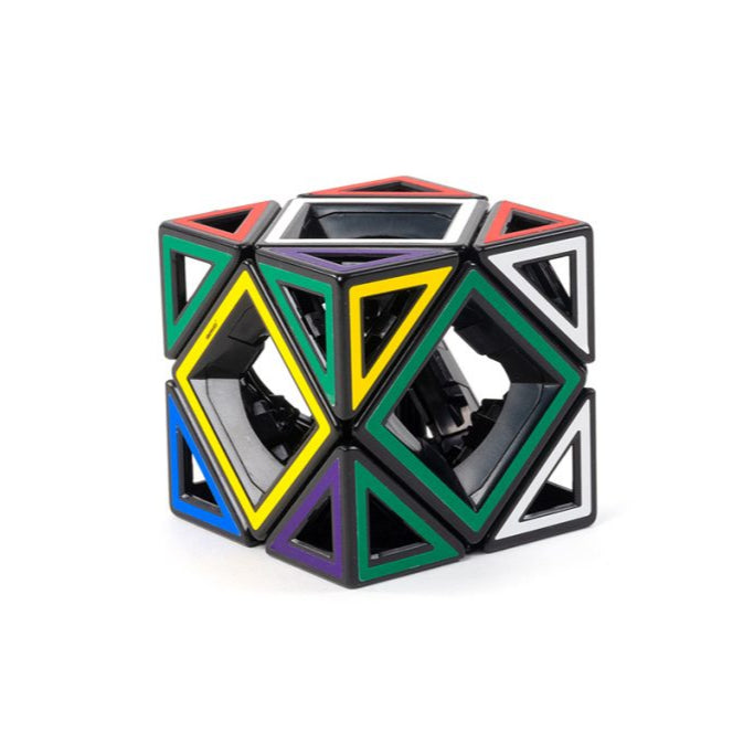 Geometric puzzle cube with colorful faces